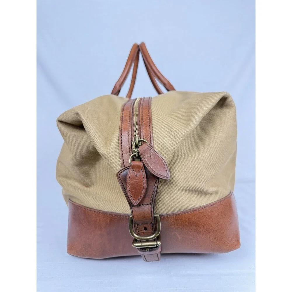 Polo Ralph Lauren Duffle Bag Safari XL Tan Cognac Canvas Leather  (23 x 12 x 10)